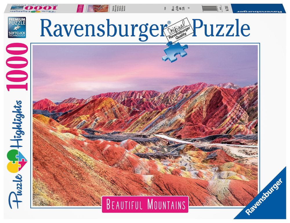 Ravensburger Puzzle Dych vyrážajúce hory: Dúhové hory, Čína 1000 dielikov
